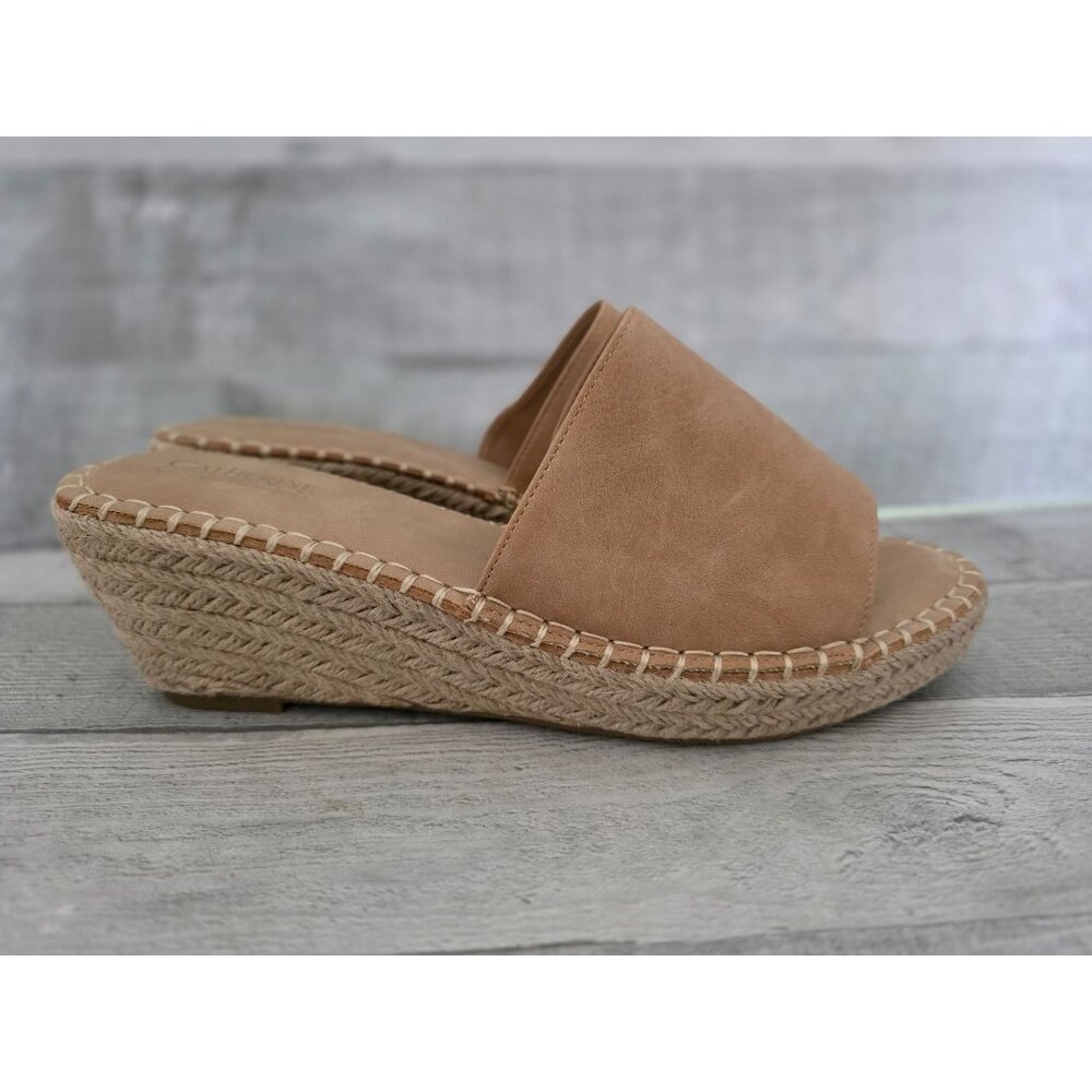 Catherine Malandrino Tan Wedge Slide Sandals Size 9